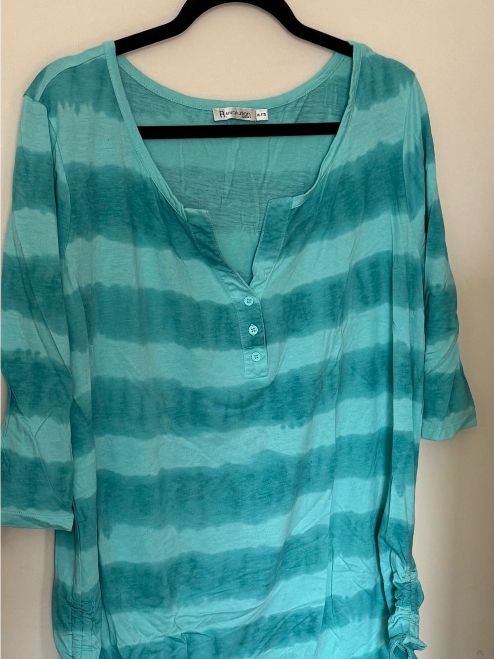 Revolution by Ricki’s Teal Striped Henley Short Sleeve Top